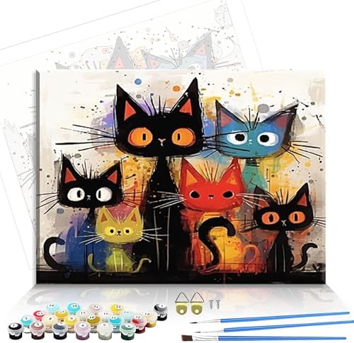 Cat Paint by Numbers Kit for Adults Framed Canvas,Animal Painting by Numbers Kits with Frame on Canva for Beginner,DIY Watercolor Oil Painting Frame for Birthday Gift Relax Decor for Home Wall. (cat1)