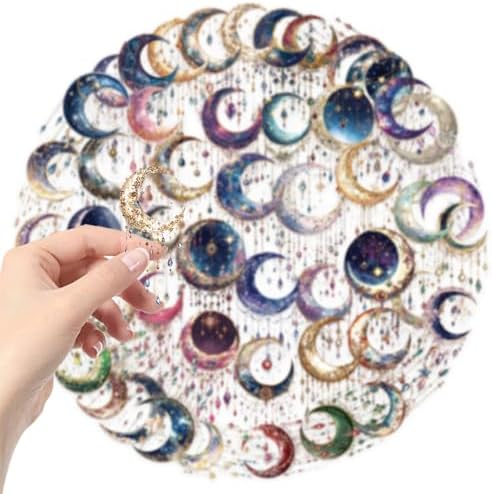 Fantasy Galaxy Stickers - 50pcs Aesthetic Transparent Waterproof Celestial Decals for Water Bottle Laptops,Scrapbook,Journals,Kindle Case Teens and Adults (Bright Color)