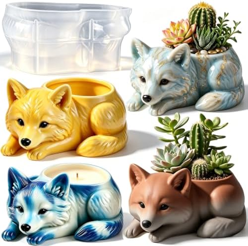 Fox Resin Silicone Planter Mold 3D Animal Epoxy Candle Holder Mold