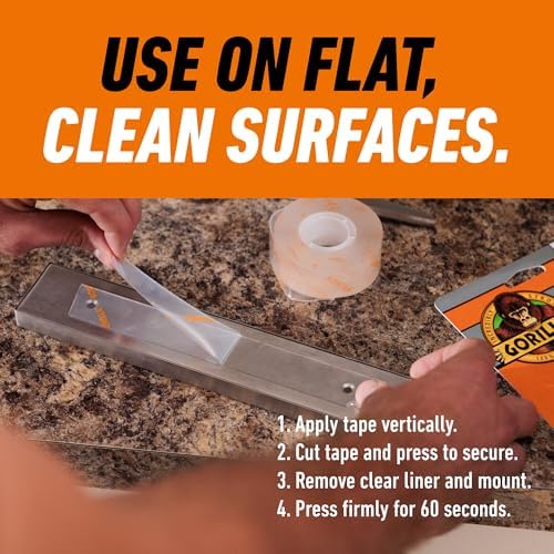 GORILLA Invisible Hold Mounting Tape, Holds Up to 15 lbs, Clear, 1" x 60" (Pack of 6)