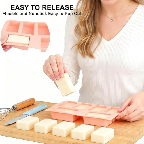 Nalchios Silicone Soap Molds, 6 Cavities Rectangle Silicone Molds for Craft Soap, Loaf Bread, Ice Cube, BPA-Free, Heat Resistant, Easy Release o& Clean, Reusable Baking Pan for Home Kitchen Bakery