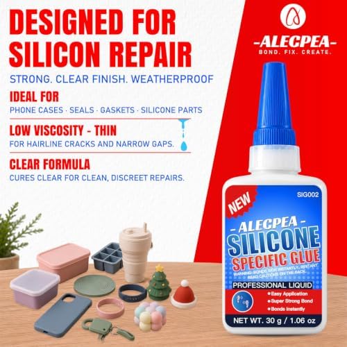 ALECPEA Silicone Glue, 30g Clear Flexible Adhesive with 3 Applicator Tips