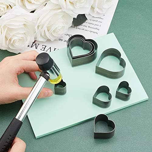 PH PandaHall 8 pcs High Carbon Steel One Hole Hollow Punch Cutter Set, 8 Sizes Heart Leather Die Cutter Tool Cutting Punching Die for Handmade DIY Leather Craft