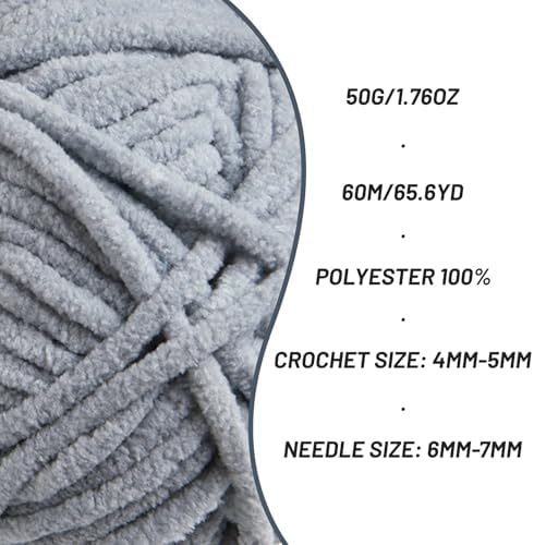 3 Packs Plush Chenille Chunky Crochet Yarn - Baby Yarn for Crocheting Soft - Velvet Yarns Knitting for Blankets Crafts - Fluffy Amigurumi Yarns 150g / 196.8yds (3 Grayish)