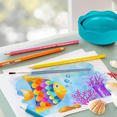 Faber-Castell Clic & Go Portable Paint Water Cup with Brush Holder, Turquoise - Collapsible Paint Brush Cleaner Rinse Cup, Travel Friendly Painting Accessories (Pack of 6)