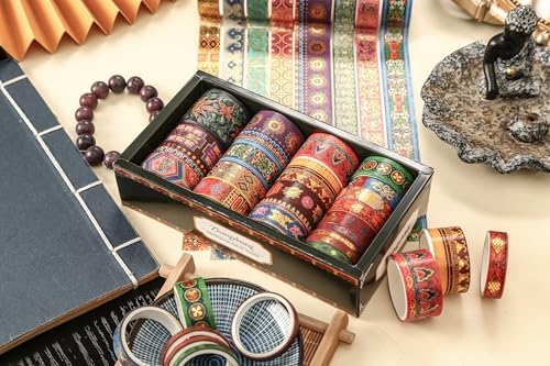 20 Rolls Chinese Style Washi Tape Set, Ancient Palace Pattern Decorative Masking Tapes with Gold Foil, Various Sizes for Craft, Scrapbook, DIY, Gift Wrapping (31-Crimson Glow Majesty)