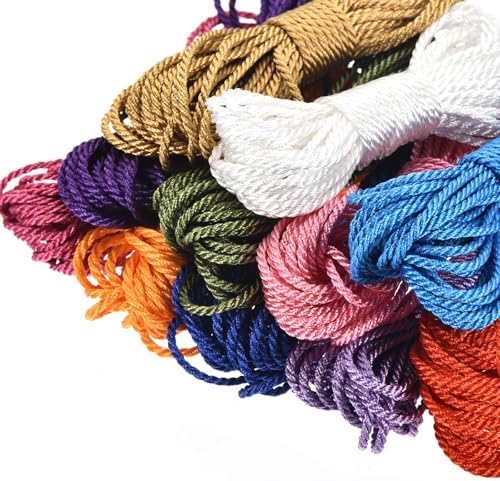 MECCANIXITY Twisted Cord Trim, 11 Yard 1.5mm 3-Ply Twine Braided Rope Shiny Thread String for Craft Gift Bag Curtain Christmas Decor, White - 10m