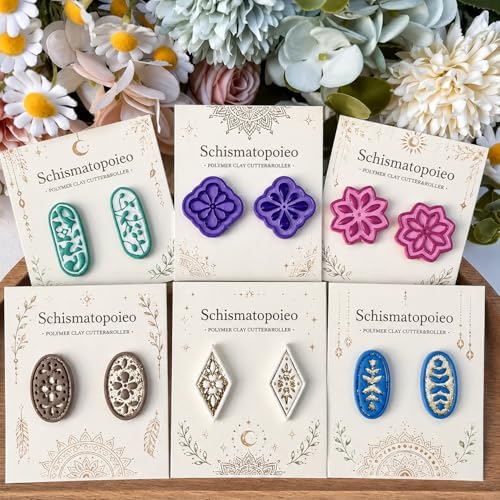 12 Pcs Floral & Geometric Polymer Clay Cutters Set - Flower, Oval & Diamond Shape Clay Cutters for Polymer Clay Jewelry Making, Earring & Craft Supplies