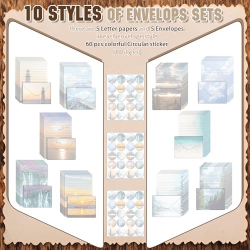 TaoBary 160 Pcs Scenic Nature Stationery Paper and Envelopes Set