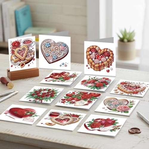 12pcs Diamond Art Painting Cards Valentine's Day Heart Rose Kit