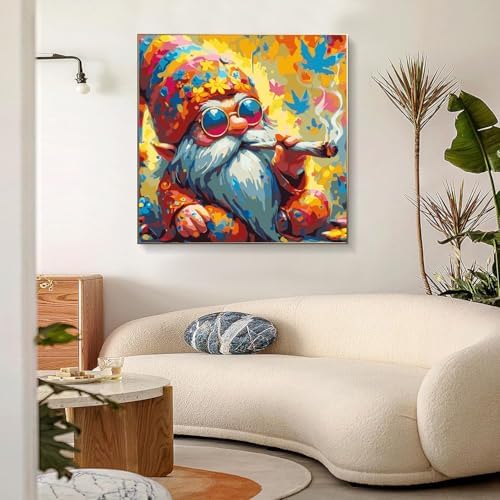 Meothan Paint by Numbers Kit for Adults Beginner 16X16 inch (Without Frame) | Gnome Adult Paint by Number Kits on Canvas, DIY Acrylic Oil Easy Painting by Numbers for Home Wall Decor