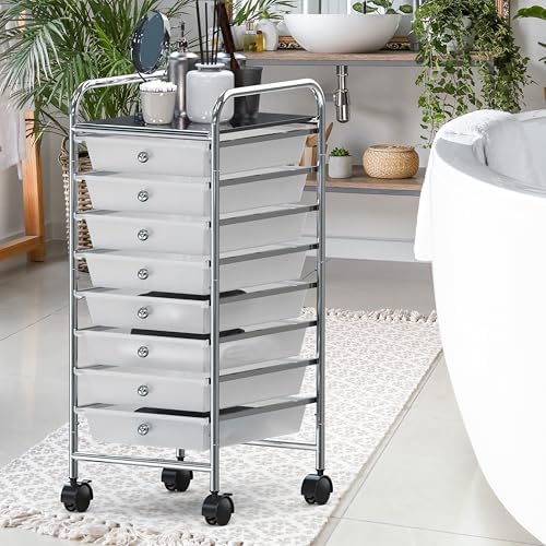 Simple Houseware 8 Drawers Rolling Utility Cart Art Craft Storage, Chrome