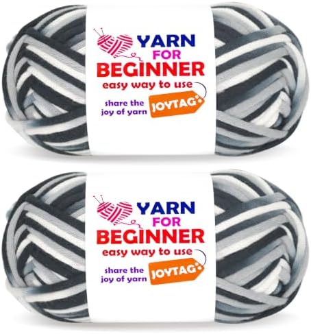 2 * 50g Rainbow Beginner Crochet Yarn for Crocheting and Knitting Multicolor Cotton Crochet Yarn for Beginners(Black Grey Tone)