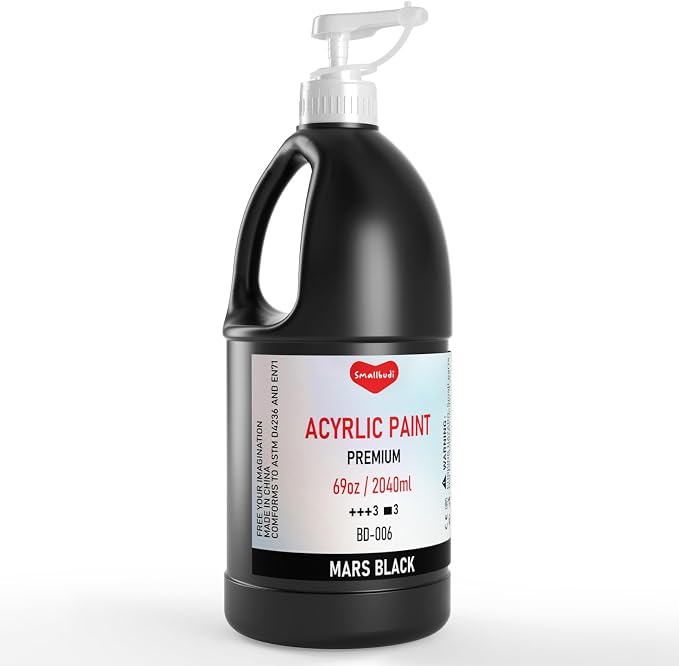 Smallbudi Black Acrylic Paint 69oz/2040ml Large Bulk Bottle with Pump