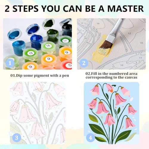 4 Pack Easy Flowers Framed Paint by Numbers Kit for Adults, 10x12 inch