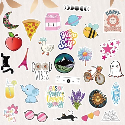 300 Pcs Preppy Stickers, Summer Stickers for Water Bottles Girls, Laptop Accessory Waterproof, Cute Decals for Phone Waterbottle MacBook Cup, Summer Themed Stickers for Teens
