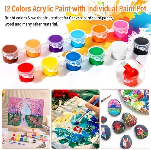 cridoz Paint and Sip Kit for Adults, 6 Pack 8" x 10" Canvases with Easels, Acrylic Paint Set, Painting Trays for Parties