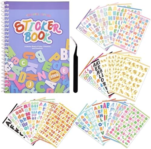 1700+ Pcs Alphabet Stickers, 30 Sheets Self-Adhesive Mixed-Size Mini Letter Colorful Alphabet Number Sticker for Labels DIY Crafts Art Making, Decals for Sign, Notebook, Classroom, Door, Card Decor