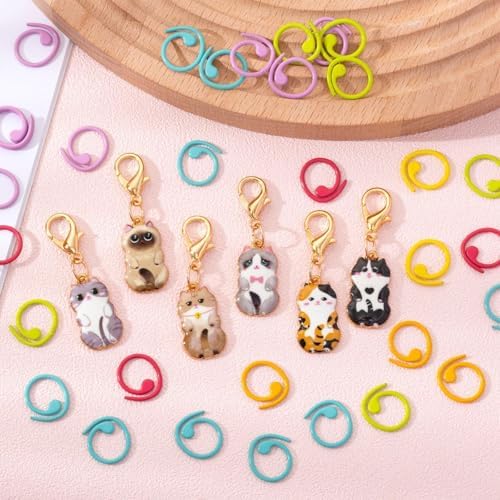 TOHONGADON 36 Pcs Metal Stitch Markers, Helical-Shaped Crochet Markers Ring with Key Chain, Crochet Stitch Markers for DIY Craft Project