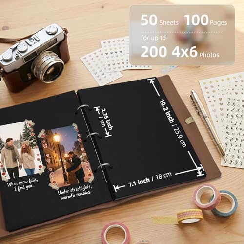 Vienrose Photo Album Scrapbook Kit, 9x6.5 Inch, 100 Pages, Black