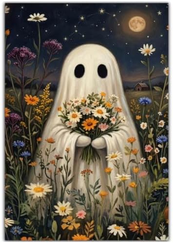 Halloween Paint by Numbers Kit for Adults, Ghost Holding Fowers, 16x20 inch