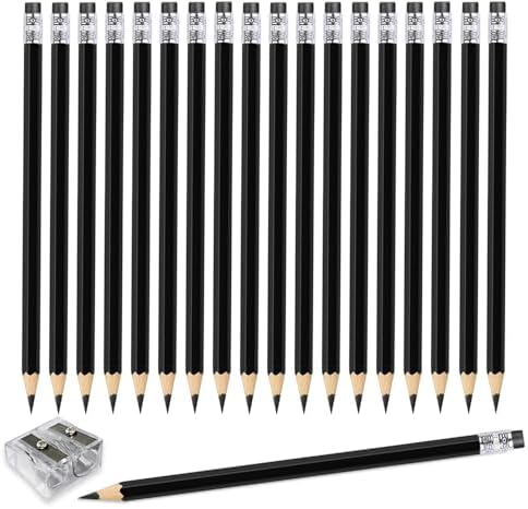 Adhere 25pcs Checking Pencils Erasable colored Pencils Pre-Sharpened #2 HB,for Checking Tests Grading,Map Coloring, editing Office Favors,including a Free sharpener. (Black)