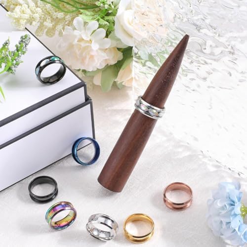 SUNNYCLUE 1 Box 12Pcs Stainless Steel Ring Blanks US Size 7 Grooved Finger Rings Blue Black Golden Ring Core Blank Ring Cores Round Groove Empty Inlay Ring Blanks for Resin Crafts Jewelry Making Kits