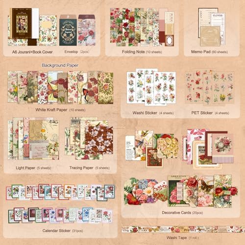 miikoul Vintage Scrapbooking Supplies Kit for Teen Girl Kid Women Diy Gift