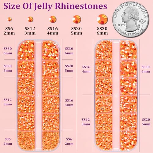 TINKRSTUFF Resin Jelly Rhinestones for Crafting with B7000 Jewelry Glue, 2 Boxes Orange AB Flatback Crystals with 3Pcs 10ml Glue, Bedazzling Non Hotfix Gems for DIY Tumblers Clothing Shoes Manicure