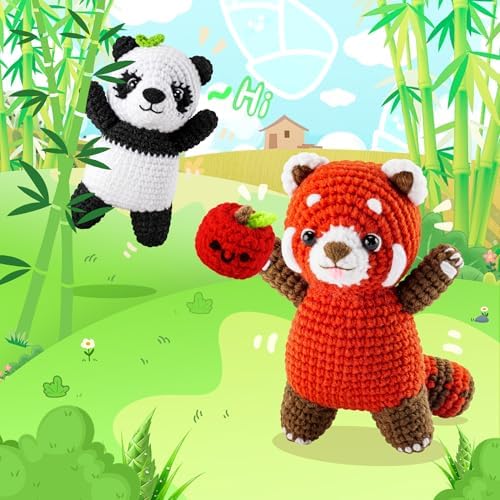 2PCS Pandas Crochet Kit for Beginners Animal Crochet Starter Kit for Adults