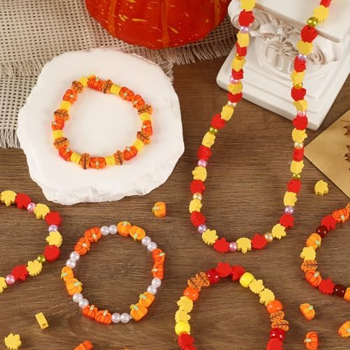300Pcs Fall Leaf Pumpkin Polymer Clay Beads for Jewelry Making