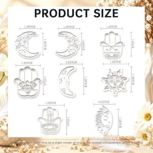 8Pcs Hamsa Hand Polymer Clay Cutters, Boho Moon Sun Molds