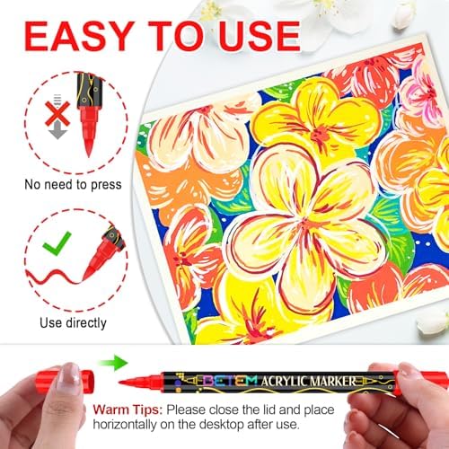 Betem 72 Colors Paint Markers for Glass, Dual Tip Acrylic Paint Pens