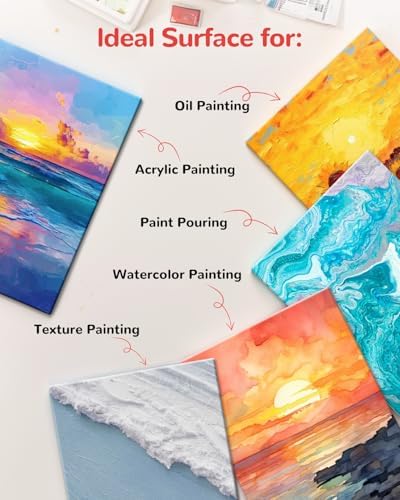 Canvas Boards 24 Pack, 9x12 Inch Painting Canvas Panels, 100% Cotton White Blank Art Supplies for Acrylics Oil Watercolor Tempera Paints