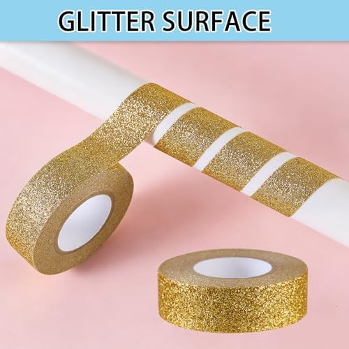 Gold Glitter Washi Tape 2 Rolls, Sparkle Decorative Tape for DIY Crafts Scrapbooking Journaling, Sticky Colored Masking Tape for Art, Wall Decor Gift Wrapping (0.6in x 11Yard)