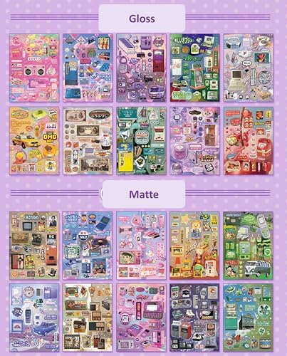 Japanese Retro Sticker Book, 800 Cartoon Stickers Book with Art Coated Paper Creative Activity Stickers for Adults, DIY Scrapbooking Phone Cases Laptops Party Gifts (Y2k)