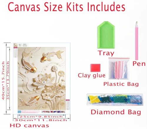 Goldfish Diamond Pearl Painting Kits for Adults, Special-Shaped Lotus Diamond Art Pearl Painting Kits for Beginner Diamond Art Paintings Gem Art Kits Diamond Dots Kits 12x16 Inch