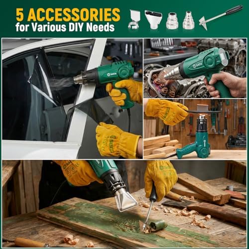 SATA Heat Gun with LCD Display, Variable Temperature 120℉-1200℉ Hot Air Gun with Memory Function and One-Touch Cooling for Vinyl Wrap, Paint Remover, Heat Shrink and Crafts, Anti-Scald Air Nozzle