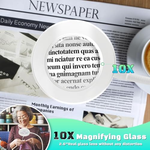 10X Magnifying Glass with Light and Stand,Hands Free Clip on Magnifier Lamp