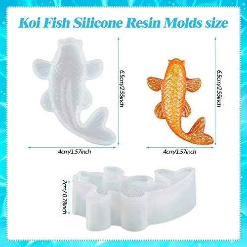 3pcs Koi Fish Silicone Resin Mold & Fondant Mold with 12 Color Sequins, Koi Goldfish DIY Pendant Epoxy Casting Moulds for DIY Pendant Charms Epoxy Crafts Cake Decoration Keychain Jewelry Making & Gift