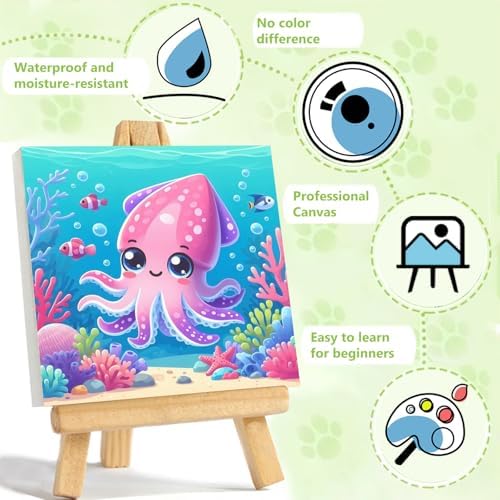 Reivworl Octopus Paint by Numbers Kit for Kids with Frame 8×8 inch