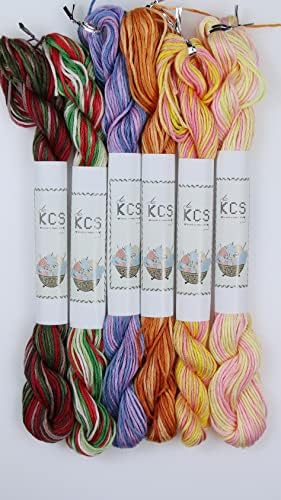 KCS Big skeins of 25 Meters Size 25 Color Variegated Cross Stitch Stranded Threads,6 skeins,10