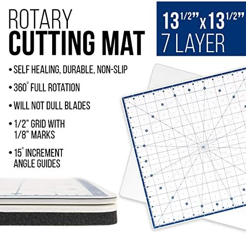 U.S. Art Supply 14"x14" Self-Healing Cutting Mat 7-Ply - Rotary White/Blue