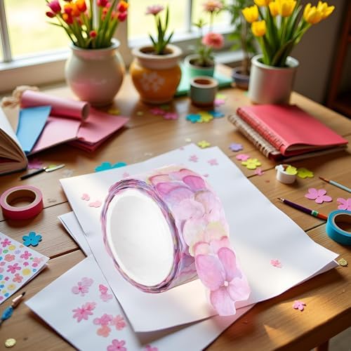 Colorful Floral Petal Washi Tape Set – Decorative Masking Tape for Scrapbooking, Journals, DIY Crafts, and School Office Supplies, Cute Flower Stickers, Adhesive Paper Tapes for Aesthetic