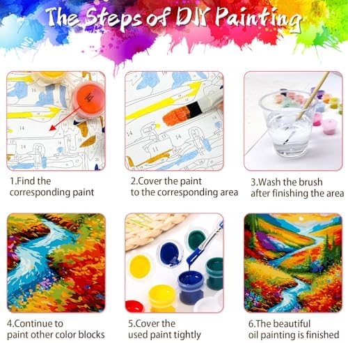 Yunnuo Landscape Paint by Numbers Kits for Adults, Easy Paint by Number Sunset and Creek, DIY Oil Painting with Brushes Acrylic Paints for Home Wall Decor 16x20 Inch