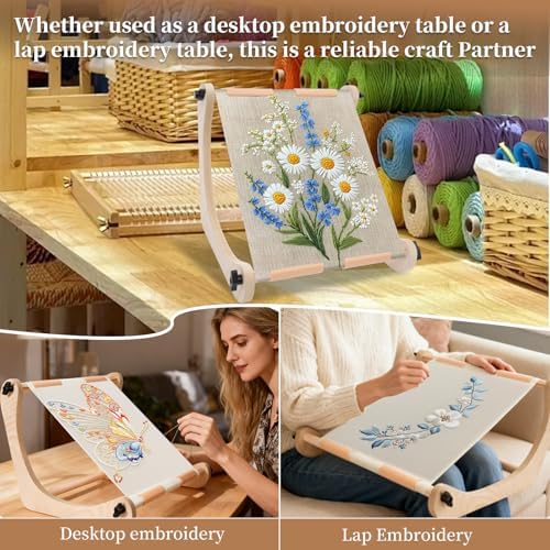 Adjustable Embroidery Table Stand with 2 Sizes Rods & Premium Accessories - Lap & Table Top Embroidery Hoop Holder,Cross Stitch Stand for Needlepoint, Sewing with Greater Stability