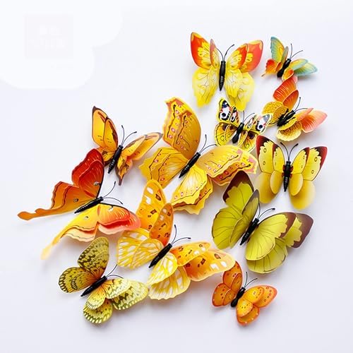 OPSEAM 3D Butterfly Wall Decor Butterfly Decorations Stickers with Magnets | 72 PCS Gold,12 Styles Double Layer Butterfly for Classroom Decoration,Locker Refrigerator, Reusable,Waterproof