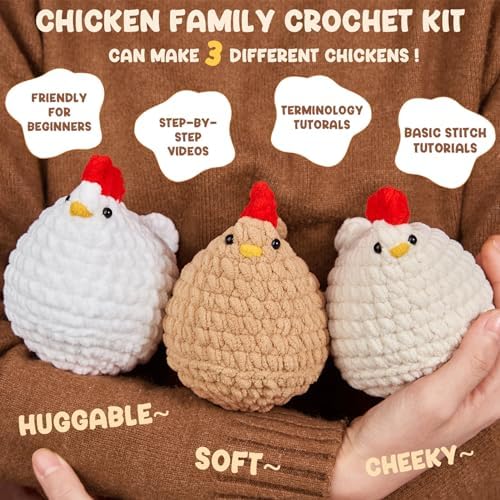 MAGIMUSE Crochet Kit for Beginners, 3 Pcs Chicken Crochet Craft Kit