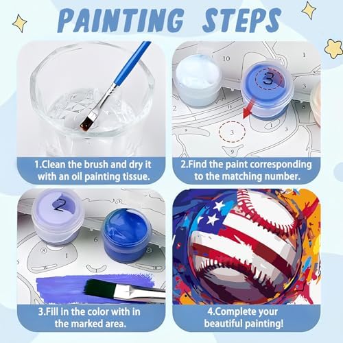 XTCIXAL Paint by Numbers Kit for Kids with Frame, Baseball, 8X8 inch