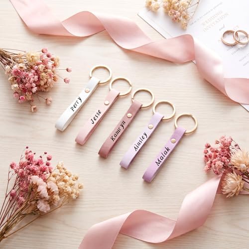 Wavyknot 50 Pcs Leather Keychain Blanks, 3.9 x 0.7 Inches, Pastel Color